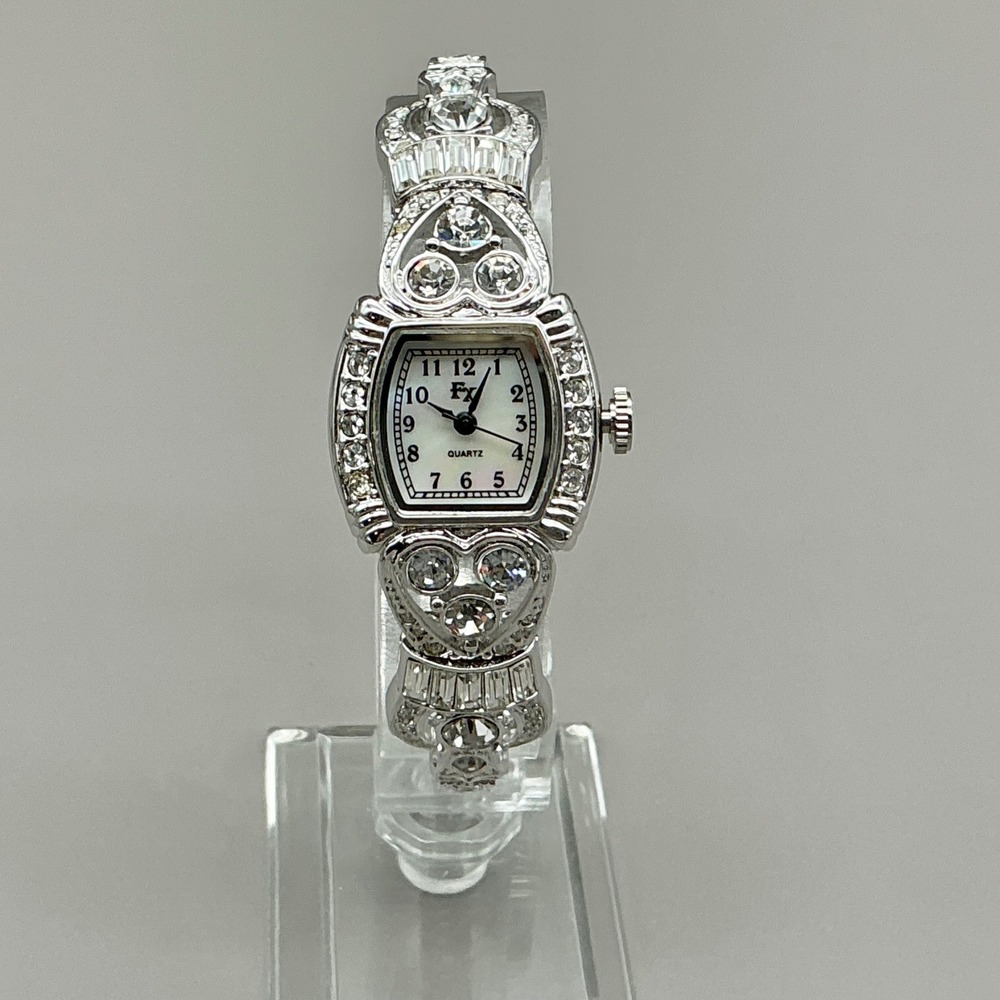 FX Premier Watch Womens B8110 Rhinestone Silver Tone 24mm Cocktail NEW BATTERY